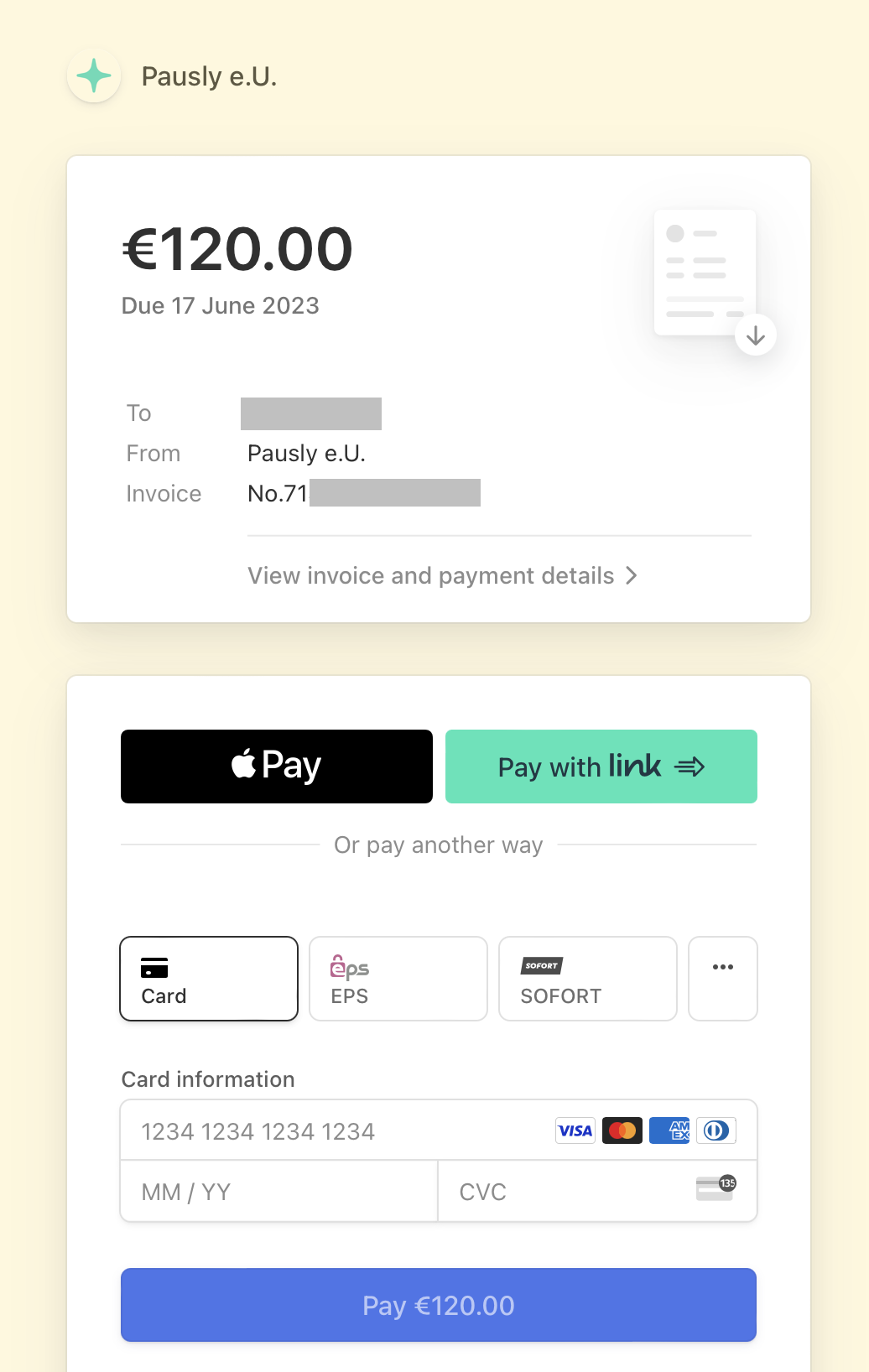 Pausly payment page
